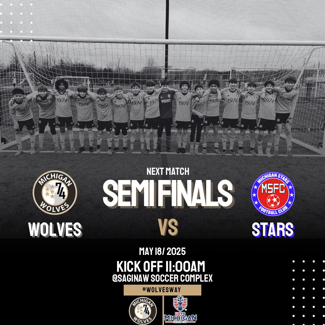 ⭐️ After a 3-2 win over the Michigan Burn in the State Cup Quarterfinals the Wolves 2011 NAL team will play the defending State Cup champs Michigan Stars in the State Cup Semifinals⭐️

#wolvesway ⭐️⚽️🐺