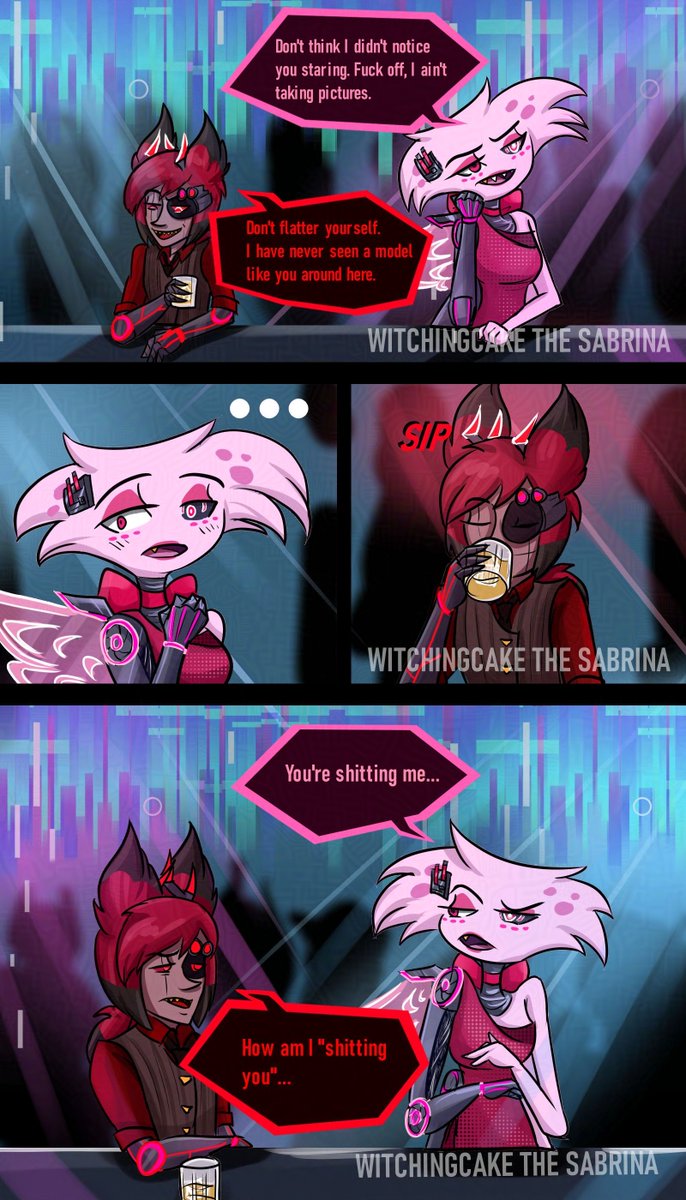 WitchingC's tweet image. GlitchHell Pg 7 &amp;amp; 8 - Genuine...
#radiodust #angeldust #alastor #HazbinHotel #glitchhell #comic