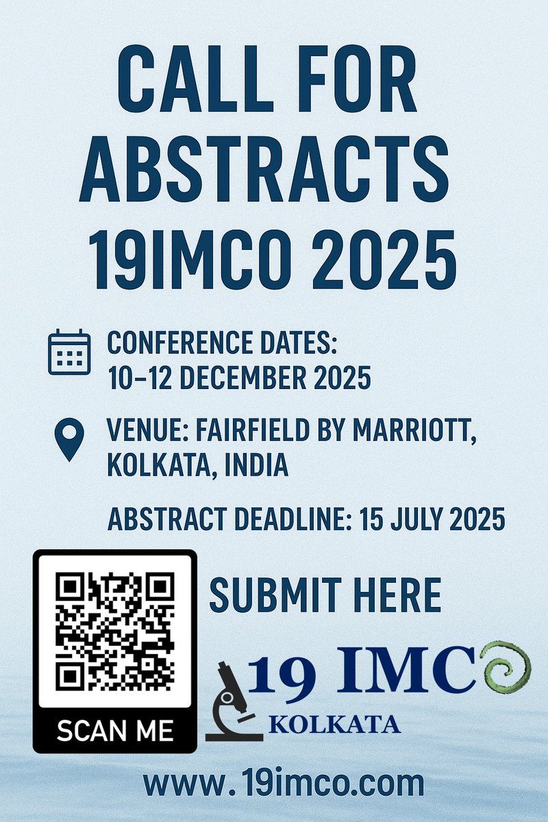 Ready to dive into #19IMCO?
#19IMCO is happening in Kolkata, India
Dates: Dec 10–12, 2025
Abstract deadline: July 15, 2025
Submit your work now &amp; join the wave of meiofauna 
#Foraminifera #CallForAbstracts
<a href="/CushmanFdn/">Cushman Foundation for Foraminiferal Research</a> <a href="/TMS_Foram/">TMS Foraminifera Working Group</a> <a href="/ForamsEU/">Foraminifera.eu</a> <a href="/ForamsNews/">ForamsNews</a> <a href="/19imco/">19IMCO</a> <a href="/ITMERG1/">ITMERG</a>