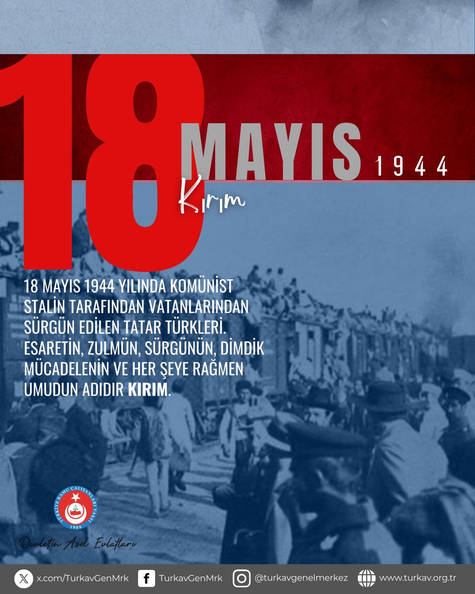 18 Mayıs 1944 yılında komünist Stalin tarafından vatanlarından sürgün edilen Tatar Türkleri. Esaretin, Zulmün, Sürgünün, Dimdik Mücadelenin ve her şeye rağmen umudun adıdır KIRIM.