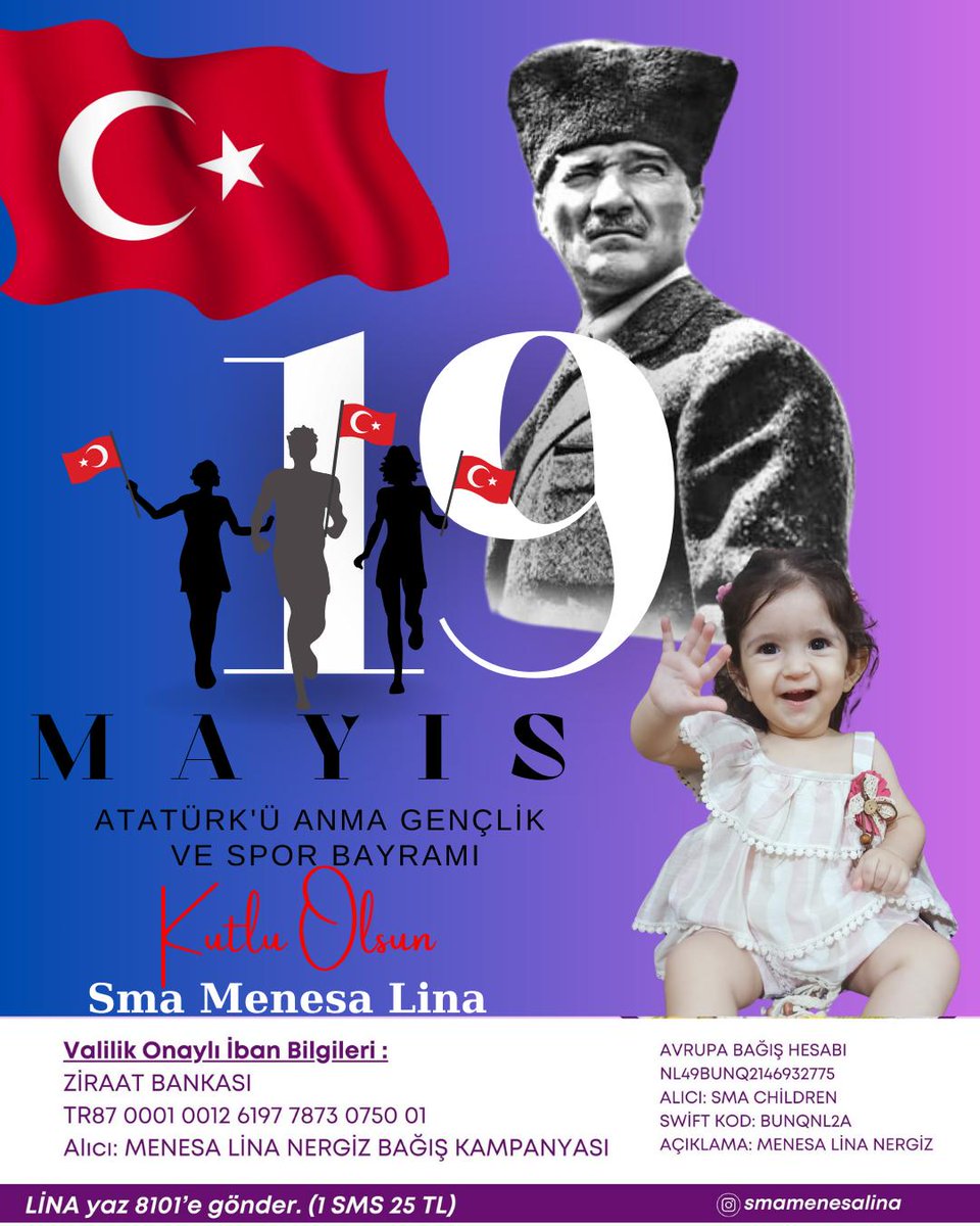 Menesa Lina'nın 19 Mayıs Atatürk'ü Anma ve gençlik Spor Bayramı'nda hediyesi.

bu gönderiye yapılan 300  retweet (yeniden gönderi) için 4350 TL bagış gelecek Sevgili kahramanlarımız lütfen gören herkes retweet atıp paylaşırsa Lina'ya büyük bir hediye armağan etmiş olacaksınız. 🙏