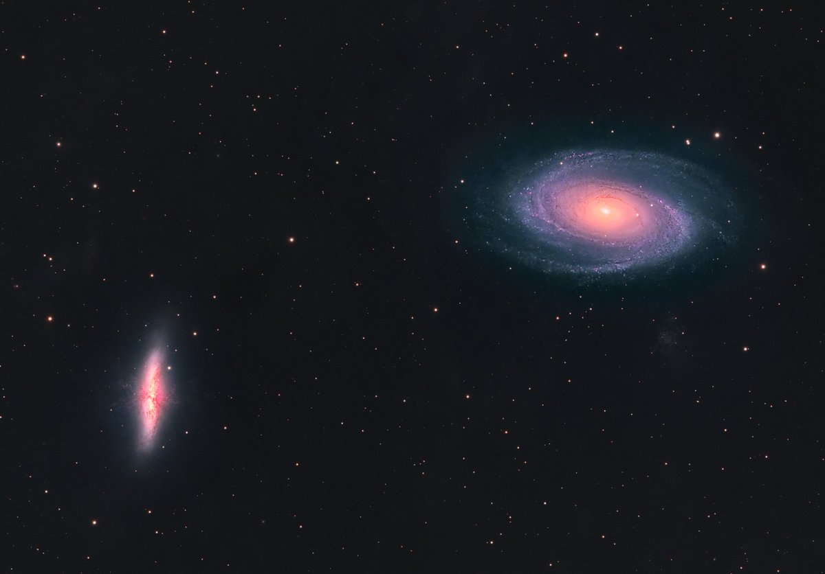 DerekFoster's tweet image. M81 and M82 galaxies in LRGB. Taken with 115mm triplet and @QHYCCD 268m. Around 8 hours of data.