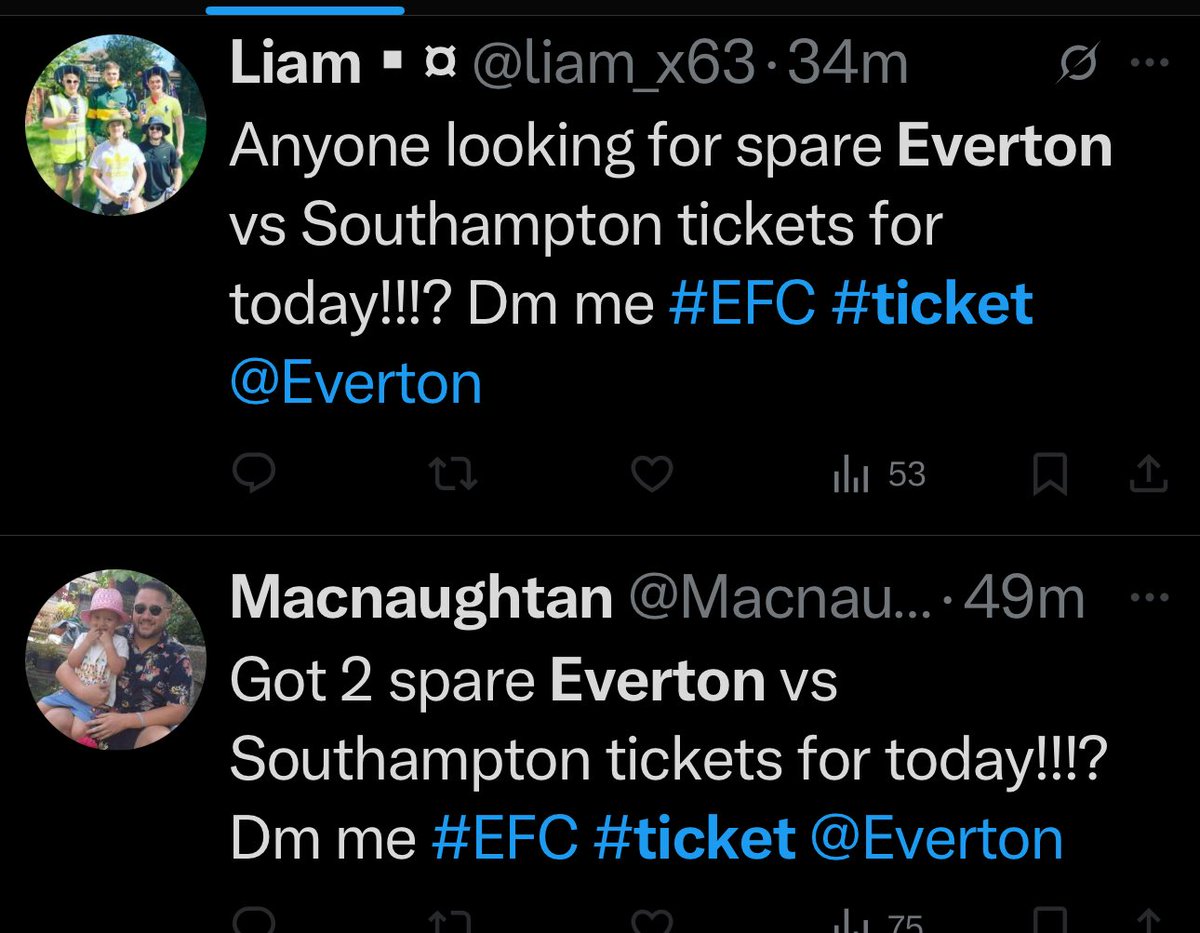 scknott's tweet photo. Anyone looking for tickets today for Everton v Southampton please be aware of these 2 scammers, they have blocked me so I can’t warn you via comments! Disgusting individuals! @everton https://t.co/6ESLYoggyu