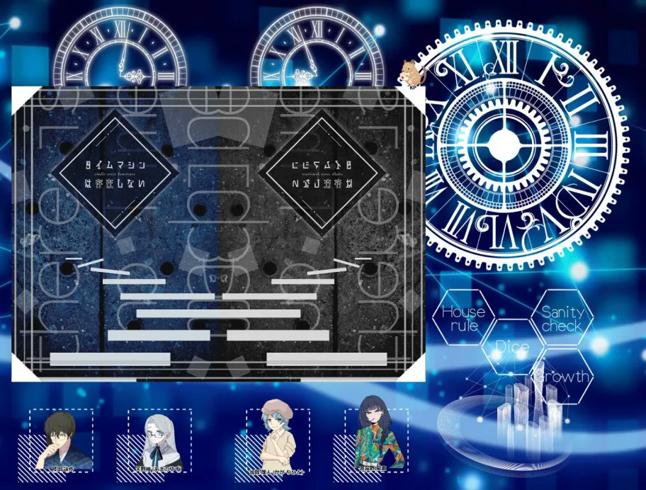 「タイムマシンは存在しない」
KP/シエン様
PC/PL
わこー/篠田 詠作
りゅー様/天野柚
たち丸様/加賀 理人
山田様/波留野 菊恵

全生還です！いいシナリオでした....
久々に頭使うシナリオで楽しかった...!!!
ありがとうございました～～！