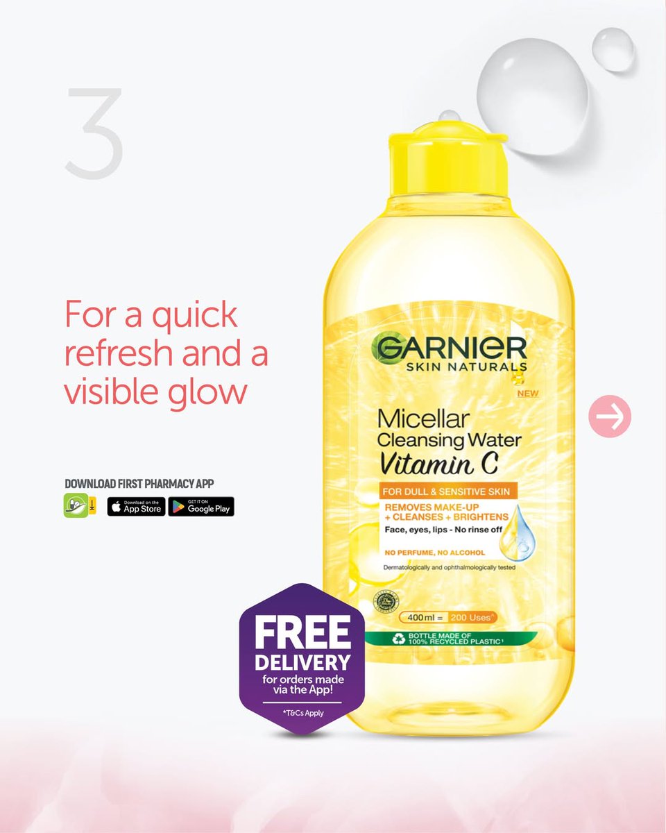 By now, you know we never gatekeep on the good stuff! 😉
Introducing Garnier Micellar Waters 💧
Choose from All-in-1, Rose Water, or Vitamin C- each one crafted to match your skin’s unique needs

Order via app:
 📲 Android: bit.ly/3yprdGa
 🍏 iOS: apple.co/3RpWMGG