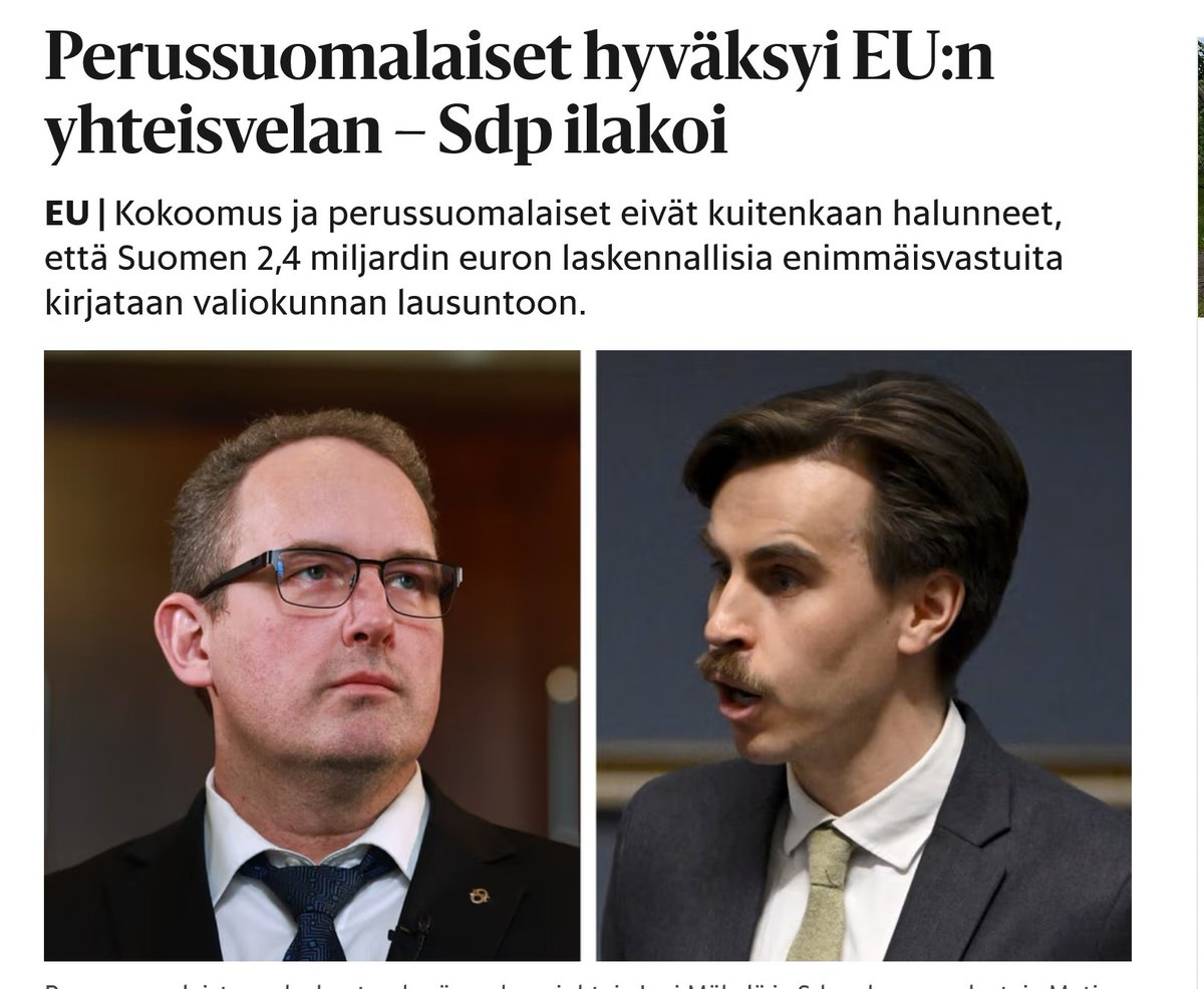 Äänestäjiä petettiin taas. PS, jonka piti lopettaa Suomen velkakierre, on ottamassa ennätysmäärän kansallista velkaa hallituksessa ja päälle kelpaa vielä EU:n yhteisvelka, jota se vannoi vastustavansa. Ei ihme, että SDP ilakoi, sillä yhteisvelkakekkerit voivat jatkua PS:n tuella.