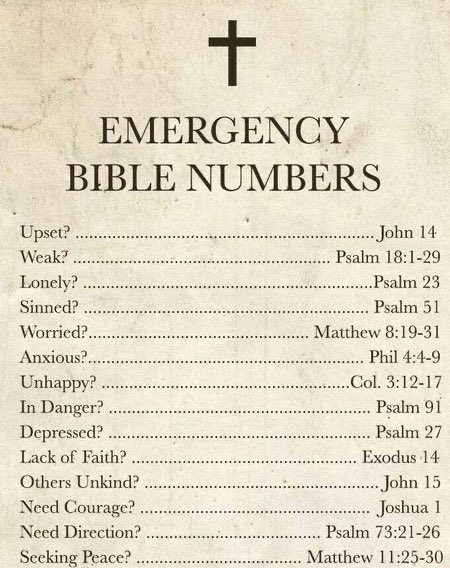 Emergency Bible Numbers