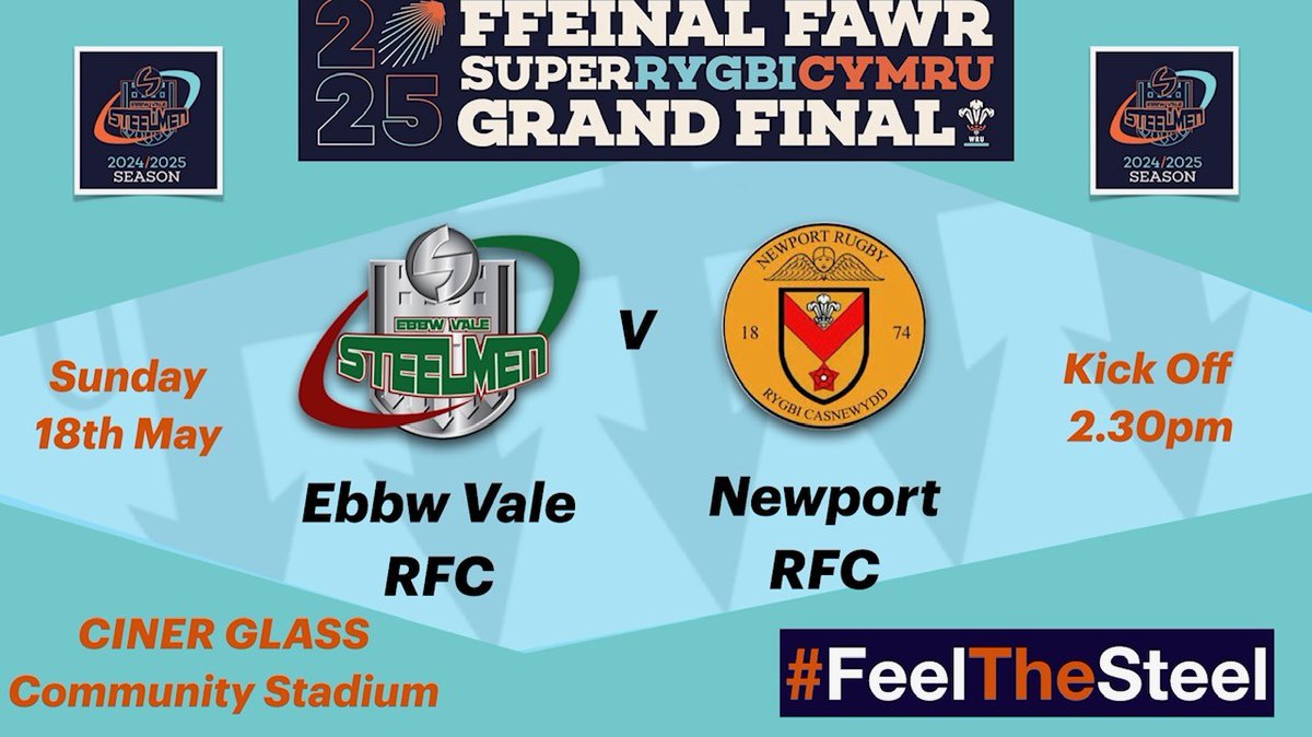 evrfc's tweet image. It&apos;s SRC GRAND FINAL Day!

Ebbw Vale RFC v @NewportRFC 
📅 Sunday 18th May
⏲️ 2.30pm
📍 CINER GLASS Community Stadium

Ethan Phillips #100Up
Cameron Regan #OneFinalTime

Get down to the CINER GLASS to cheer on the boys!
#FeeltheSteel #GwentDerby 

@AllWalesSport @SuperRygbiCymru