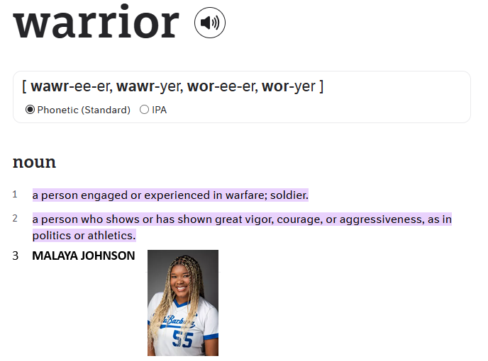 *looks up definition of 'warrior'*

Checks out. Malaya Johnson is unreal.