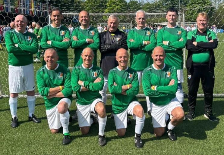 The ROIWFA 60s team, runners-up in the Penalty shoot-out at the FIFA HQ in Zurich:
Over 60s side in Zurich
Back row L to R Mike Metcalfe Pat Donnelly Gary Chandler Mick Hyde Liam Flanagan Karl Insley John O’Dwyer Front row Paul Daly Gary Mathews Mick O’Dwyer Brendan Finnegan