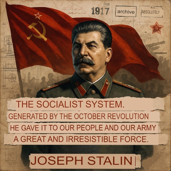 "Социалистический строй,порождённый Октябрьской революцией, дал нашему народу и нашей армии великую и непреоборимую силу". 

— Иосиф СТАЛИН
