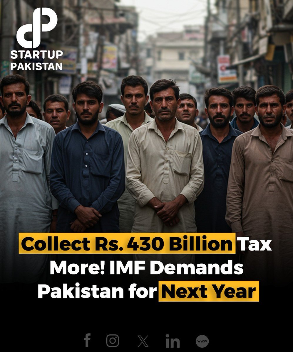 PakStartup's tweet photo. The IMF has urged Pakistan to raise tax revenues by Rs430 billion, targeting a Rs14.3 trillion tax collection for FY 2025–26.
#PakistanEconomy #IMF #TaxReforms #FBR #Budget2025 #RevenueTarget #EconomicGrowth #TaxBase #FiscalPolicy https://t.co/soofD8WCyc