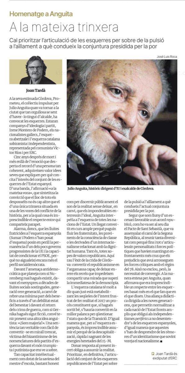 X si és d’interès “A la mateixa trinxera”, a <a href="/elperiodico/">El Periódico</a> Reconeixement a l’honestedat i coherència del pensament d’Anguita i exemple d voluntat en pro d la fraternitat  republicana  i d les lluites compartides per l’alliberament social i nacional de les nacions ibèriques.