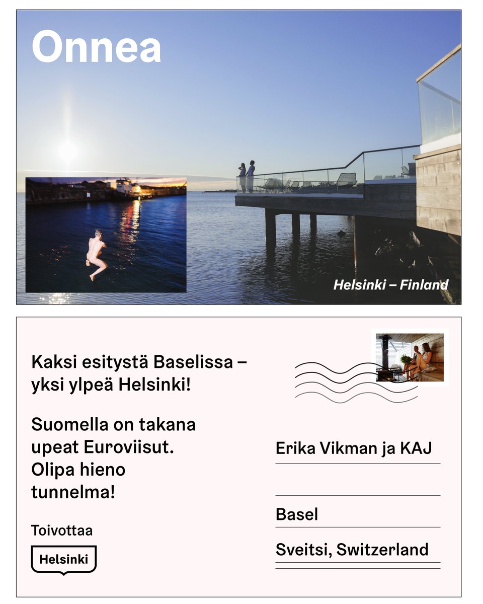 Helsingin kaupunki (@helsinki) on Twitter photo Kaksi upeaa esitystä Baselissa – yksi ylpeä #Helsinki. Suomella on takana hienot Euroviisut.
Two performances in Basel – one proud #Helsinki!
What a great Eurovision Song Contest showing for Finland. The atmosphere was amazing!
<a href="/Eurovision/">Eurovision Song Contest</a> Kaksi upeaa esitystä Baselissa – yksi ylpeä #Helsinki. Suomella on takana hienot Euroviisut.
Two performances in Basel – one proud #Helsinki!
What a great Eurovision Song Contest showing for Finland. The atmosphere was amazing!
<a href="/Eurovision/">Eurovision Song Contest</a>