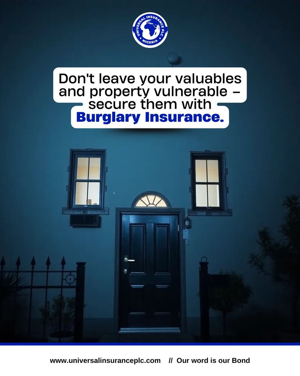 uinsuranceplc's tweet image. Our Burglary Insurance policy covers theft following a forcible and violent entry into or exit out of the premises or any attempt thereat. It also covers damage to the building in the course of entry.

Visit our website:
universalinsuranceplc.com

#UniversalInsurancePlc