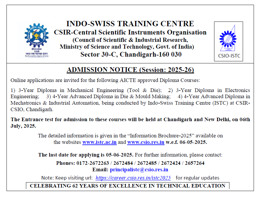 ISTC_Chandigarh's tweet photo. ISTC Admission Notice -2025  
Click here to apply online: https://t.co/O2qhZfy3pT https://t.co/MjOsOSApE7