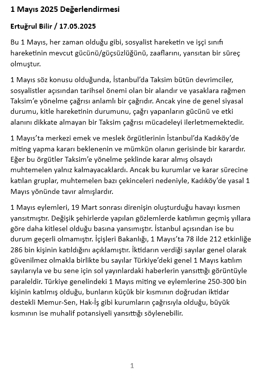 ErturulBilir's tweet photo. "1 Mayıs önemli bir mücadele günü olmakla birlikte uzun dönemli olarak yapılan çalışmaların, sınıf hareketinin, sosyalist hareketin ve kitle hareketinin mevcut durumunun yansımasıdır." https://t.co/qRW4zLeNlz