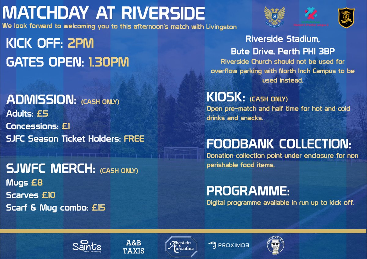 St Johnstone Women FC (@stjwfc) on Twitter photo 🔵MATCH DAY | It's our last match of the season today as we welcome <a href="/livingstonwfc/">Livingston WFC</a> to Riverside this afternoon.
We're looking forward to having your support one last time this season.
All you need to know in the graphic below and we'll see you at 2pm! 🔵MATCH DAY | It's our last match of the season today as we welcome <a href="/livingstonwfc/">Livingston WFC</a> to Riverside this afternoon.
We're looking forward to having your support one last time this season.
All you need to know in the graphic below and we'll see you at 2pm!