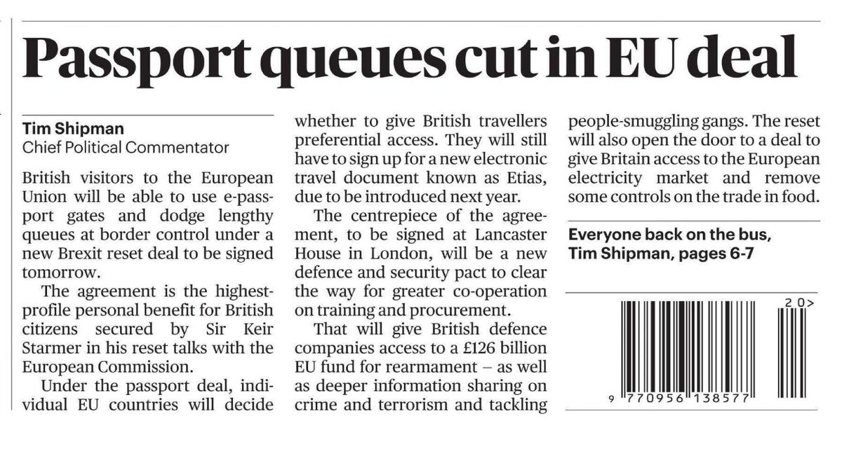 🙌 Freedom for travellers to use e‑gates again

🚜 For food exporters a modest SPS corridor will cut down form‑filling and spoilage.

🥳 UK will also rejoin the Erasmus scheme and our youth get freedoms to travel which we want!

1/2
