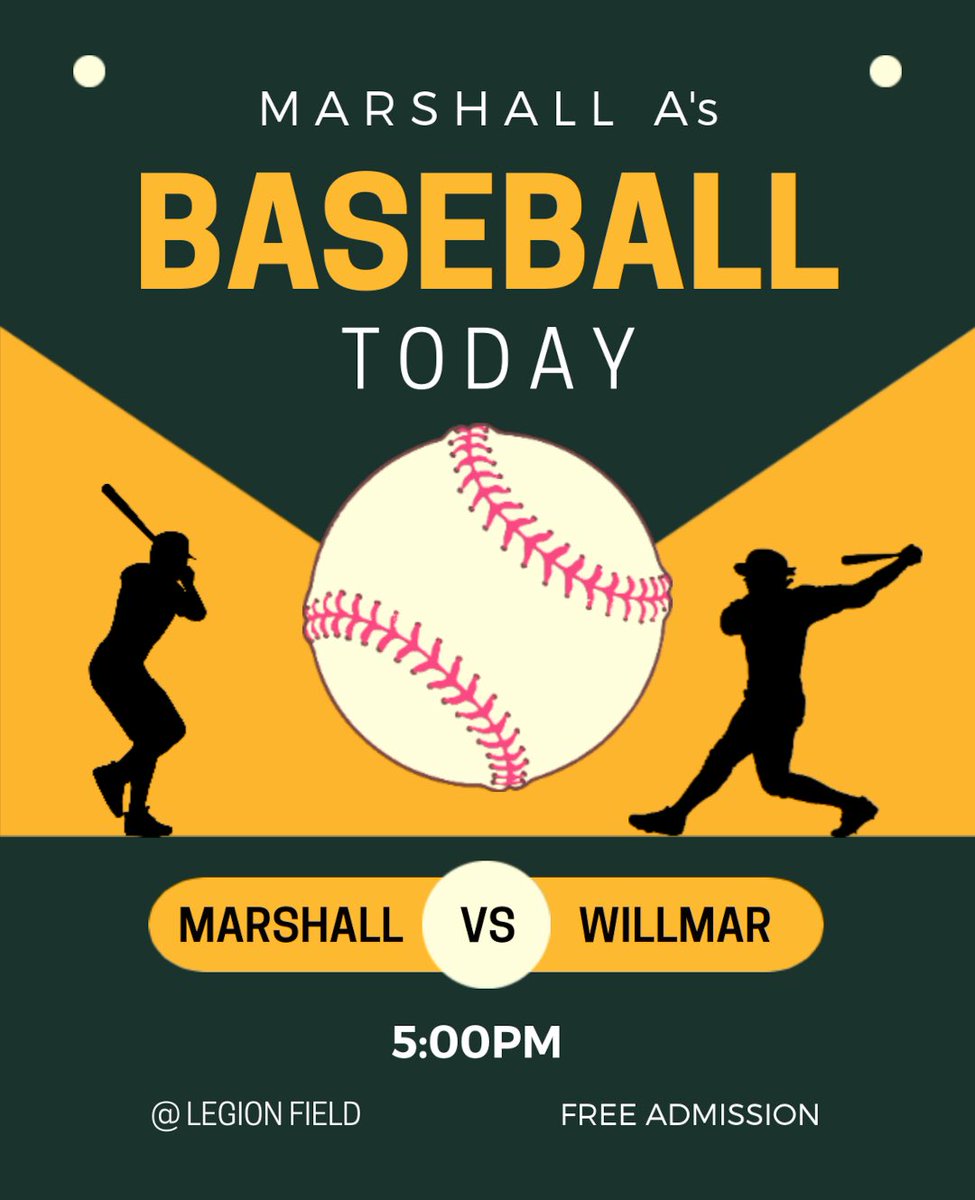 Marshall A's (@marshallas) on Twitter photo Season opener is TODAY. A’s host the <a href="/willmarindians/">Willmar Indians Baseball</a> at 5 pm at Legion Field. We’re excited and know you are as well! See you at the ballpark. #StraightAs Season opener is TODAY. A’s host the <a href="/willmarindians/">Willmar Indians Baseball</a> at 5 pm at Legion Field. We’re excited and know you are as well! See you at the ballpark. #StraightAs