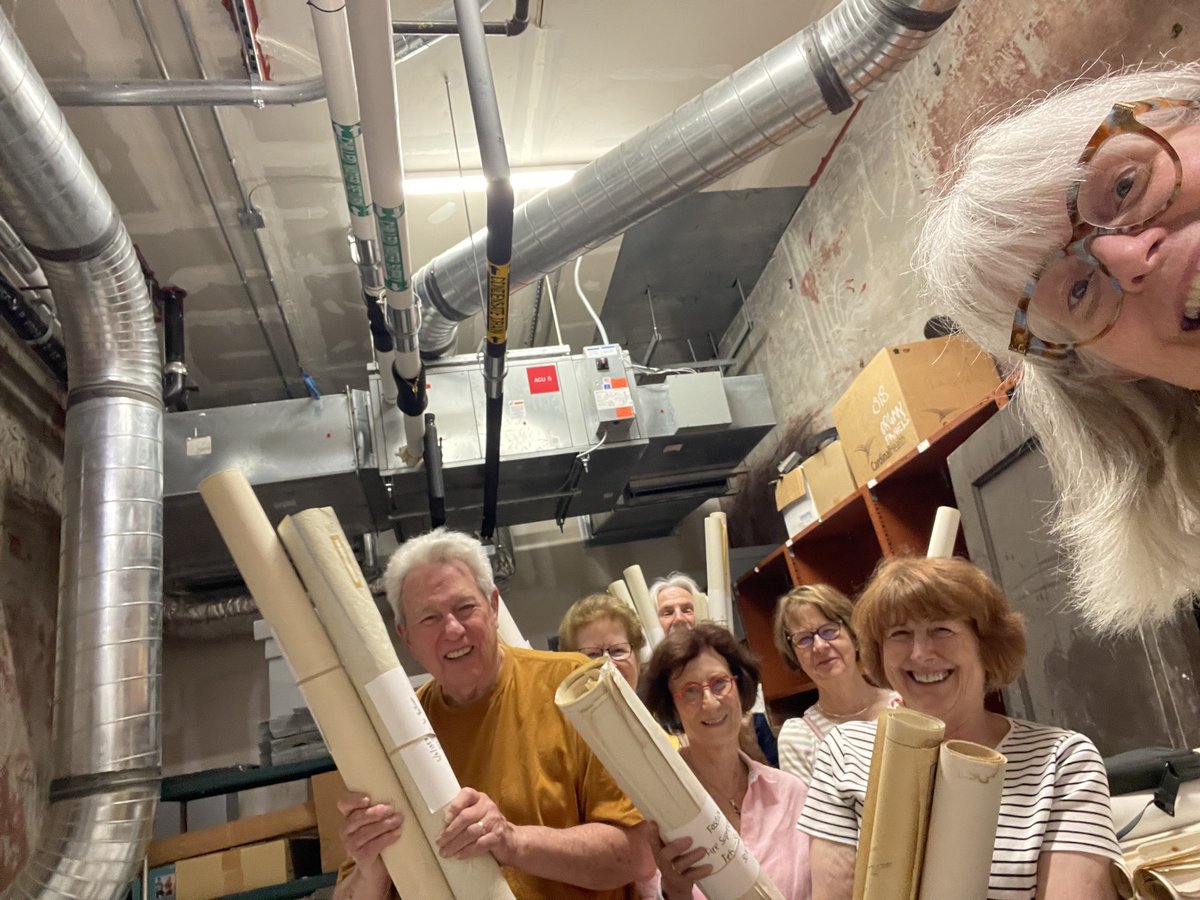 FriendsHall's tweet image. Behind the scenes @MusicHallCincy, our Archives Committee sort the FMH collection of historic architectural drawings as we prepare for our next step:  new archival shelving to protect, organize, &amp;amp; collect more archives on @MusicHallCincy for safekeeping &amp;amp; storytelling.