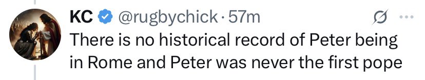 MrCasey62's tweet photo. Here are NINETEEN reasons we know Peter was the Bishop of Rome:

• In 1 Peter 5:13, Peter writes, “The Church here in Babylon sends you her greeting, and so does my son, Mark”. ‘Babylon’, at that time, was a code word for Rome (proof: the Sibylline Oracles, 5:159f, 4 Esdras, 3:1, & the Apocalypse of Baruch, 2:1)

• Eusebius Pamphilius: “It is said that 1 Peter, in which he makes mention of Mark, was composed at Rome itself; and that he himself indicates this, referring to the city figuratively as Babylon.”

• NONE of the references to “Babylon” as a “great city” in Revelation (Rev. 14:8, Rev. 16:19, Rev. 17:5, Rev. 18:2, Rev. 18:10, or Rev. 18:21) refer to the capital of the Babylonian empire. That “great city” had been reduced to almost nothing at that point. Rome and Jerusalem were great cities, but we already know that James was the Bishop of Jerusalem.

• No early Christians thought Peter had gone to Babylon because they knew the city was essentially a ghost town at this point. The Greek geographer Strabo, who lived during the time of Christ, described the city of Babylon as so deserted that you could literally consider it a desert.

• During that time of persecution, with Peter as head of the Church, and with no mail confidentiality in Rome, keeping his whereabouts hidden was of paramount importance; hence, ‘Babylon’

 • Ignatius of Antioch (disciple of St John’s, who would’ve know Peter’s whereabouts), in his ‘Letter to the Romans’: “I do not, as Peter and Paul, issue commandments unto you. They were Apostles.”

• All the Apostles were Bishops, and Eusebius states Peter went to Rome in 42 AD—16 years before Paul got there in 58 AD. Which would’ve made Peter THE Bishop of Rome.

• Jerome, in “On Illustrious Men”, 1.1, also states that Peter arrived in Rome in the second year of Claudius, which is 42 AD.

• Clement, in his ‘Letter to the Corinthians’, writes that Peter ended his life where Paul ended his (Rome).

• Tertullian, referring to Rome: “How happy is that church…where Peter endured a passion like that of the Lord, where Paul was crowned in a death like John’s…”

• Tertullian: “…the church of the Romans, where Clement [4th Pope] was ordained by Peter.”

• There are fragments of a letter that the Bishop of Corinth wrote to Pope Soter ~ 170 AD. In that letter he talks about how Peter and Paul planted and taught the church in Rome and were martyred there.

• Irenaeus (disciple of Polycarp, who was a disciple of St. John’s) wrote that Matthew was written “while Peter and Paul were evangelizing in Rome and laying the foundation of the Church” and that Mark was the disciple and interpreter of Peter.

• Peter of Alexandria (bishop of Alexandria, died 311 AD): “Peter, the first chosen of the Apostles, having been apprehended often and thrown into prison and treated with ignominy, at last was crucified in Rome.” (“Penance”)

• Clement of Alexandria: “When Peter preached the word publicly at Rome…”

• Lactantius:  “When Nero was already reigning, Peter came to Rome…”

• The “Catalogus Liberianus”, 354 AD, names Peter as the founder of the church in Rome.

• No Early Church writer claimed Peter ended his life anywhere OTHER than Rome. No one claimed Peter died somewhere else or offered a different narrative. No one in Mesopotamia claimed that Peter went to the ancient city of Babylon.

• Excavations under the high altar of St. Peter’s Basilica discovered a tomb on Vatican Hill covered with early inscriptions attesting to the fact that Peter’s remains were inside.