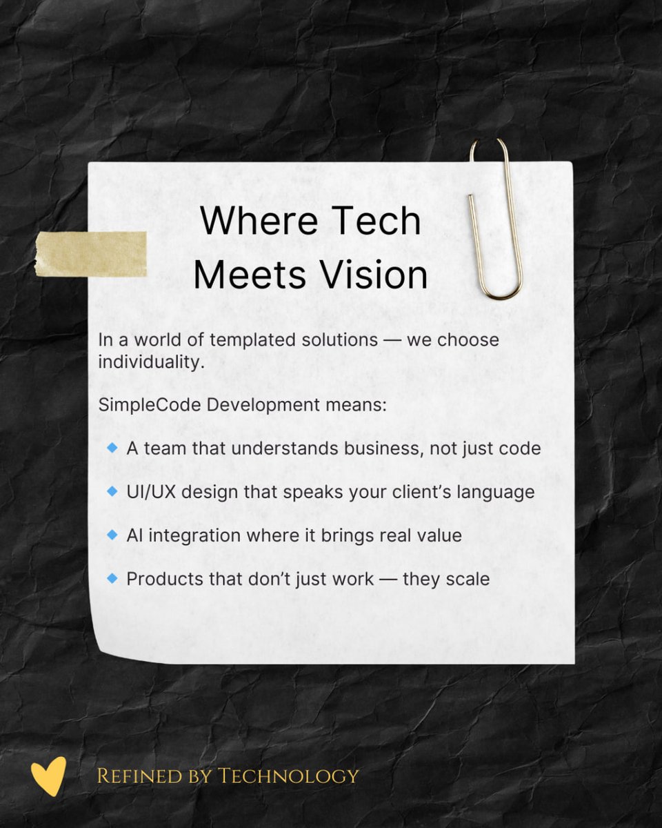 SimpleCode_D's tweet image. ✨A successful digital product is more than just code.
It’s vision, strategy, and experience — woven into every line.
🔧 Refined by technology
🌐 simplecodedev.com