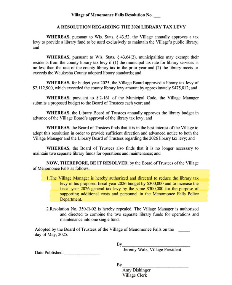 jnorcr's tweet image. But wait, there&apos;s more ... 
$300K to be cut from the #MenomoneeFalls public library and reallocated to the police (?) ... without any public input (!?). 
---
#Wisconsin #SupportOurPublicLibraries #Transparency #StopWISRED