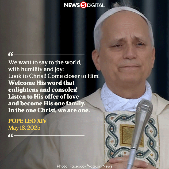 News5PH's tweet image. “PATH TO FOLLOW TOGETHER”
Hinikayat ni Pope Leo XIV ang Simbahang Katolika na maging tagapagtaguyod ng pagkakaisa at kapatiran sa gitna ng poot, karahasan, takot sa pagkakaiba, at pananamantala sa likas-yaman, at pagpapabaya sa mahihirap.
Sinabi niya ito sa kanyang inauguration…