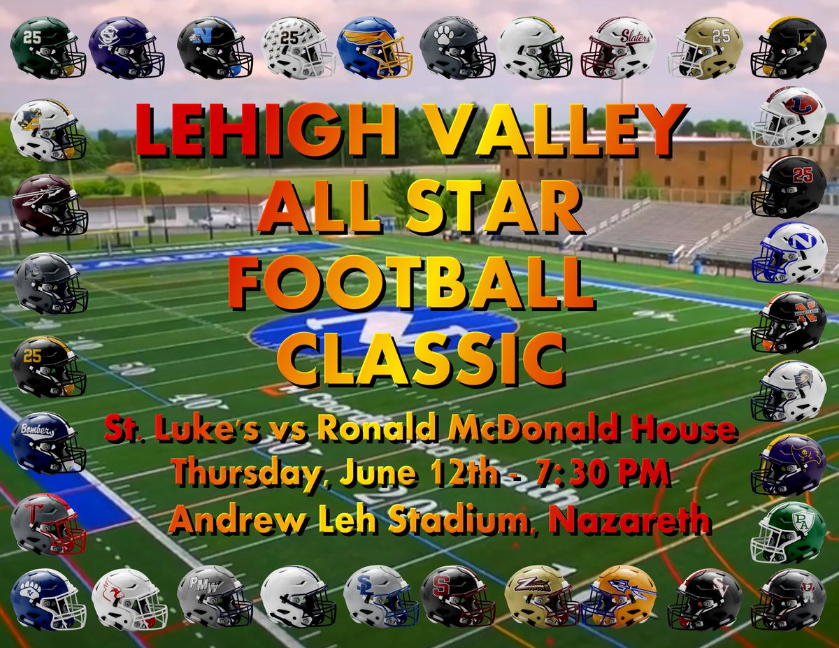 END2008 (@end2008) on Twitter photo More spring football.
🇺🇸 Lehigh Valley All Star Football Classic
Team St, Luke's vs Team Ronald McDonald House
📅 Thursday, June 12th
⏲️ 7:30 PM
🏫Andrew Leh Stadium, Nazareth high school
<a href="/EPAFootball/">EasternPAFootball</a>
<a href="/BadgleyBruce/">Bruce Badgley</a>
<a href="/DeanBeersFB/">DeanBeersEPA</a>
<a href="/pa_fb_history/">PA Football History</a>
<a href="/D11Sports/">D11Sports</a>
<a href="/HSFBamerica/">High School Football America</a> More spring football.
🇺🇸 Lehigh Valley All Star Football Classic
Team St, Luke's vs Team Ronald McDonald House
📅 Thursday, June 12th
⏲️ 7:30 PM
🏫Andrew Leh Stadium, Nazareth high school
<a href="/EPAFootball/">EasternPAFootball</a>
<a href="/BadgleyBruce/">Bruce Badgley</a>
<a href="/DeanBeersFB/">DeanBeersEPA</a>
<a href="/pa_fb_history/">PA Football History</a>
<a href="/D11Sports/">D11Sports</a>
<a href="/HSFBamerica/">High School Football America</a>