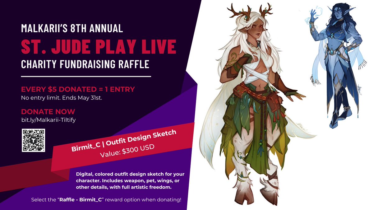 Malkarii_'s tweet image. Every $5 to @StJude is 1 entry to win:

A custom digital art commission from @Birmit_C! This includes a colored outfit design sketch for your existing character, according to your references &amp;amp; preference.

▶️ Select the "Raffle - Birmit_C" reward!

Donate: tilt.fyi/oTVPj0diHh