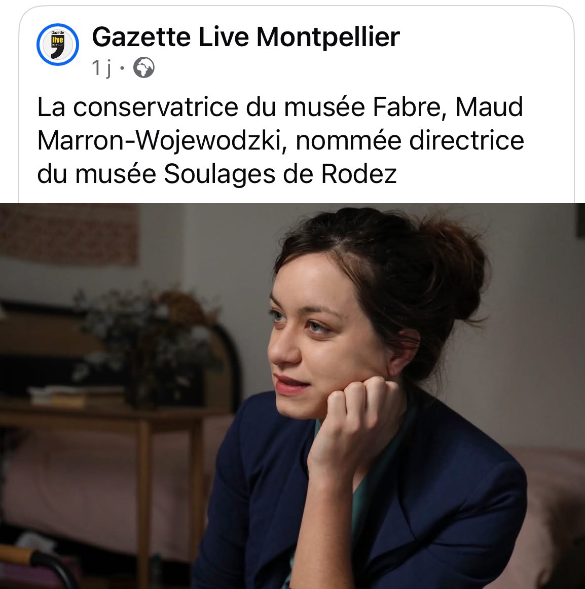 Michaël Delafosse (@mdelafosse) on Twitter photo Je salue la nomination de Maud Marron-Wojewodzki à la tête du Musée Soulages de Rodez.
Conservatrice talentueuse et experte de l’art contemporain, elle donnera un nouvel élan à cette belle institution ruthénoise.
Elle co-pilotera aussi la 1re rétrospective Soulages au <a href="/museefabre/">Musée Fabre</a> Je salue la nomination de Maud Marron-Wojewodzki à la tête du Musée Soulages de Rodez.
Conservatrice talentueuse et experte de l’art contemporain, elle donnera un nouvel élan à cette belle institution ruthénoise.
Elle co-pilotera aussi la 1re rétrospective Soulages au <a href="/museefabre/">Musée Fabre</a>