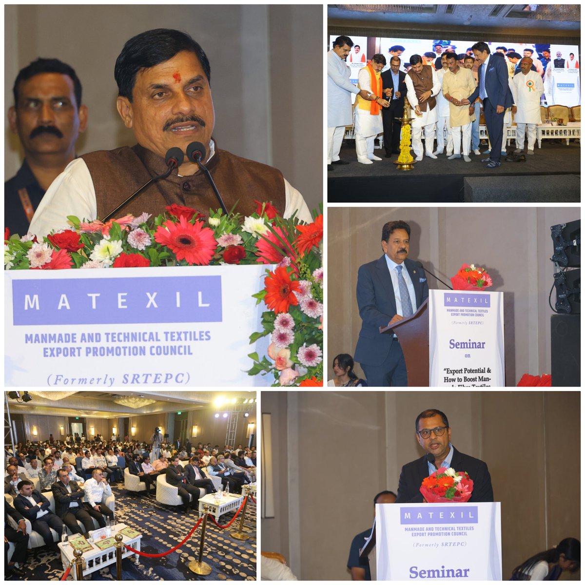 Matexil_Srtepc's tweet photo. 𝐌𝐚𝐝𝐡𝐲𝐚 𝐏𝐫𝐚𝐝𝐞𝐬𝐡 𝐢𝐬 𝐧𝐨𝐰 𝐩𝐨𝐢𝐬𝐞𝐝 𝐟𝐨𝐫 𝐞𝐱𝐩𝐨𝐧𝐞𝐧𝐭𝐢𝐚𝐥 𝐠𝐫𝐨𝐰𝐭𝐡 𝐢𝐧 𝐭𝐞𝐱𝐭𝐢𝐥𝐞𝐬 𝐮𝐧𝐝𝐞𝐫 𝐭𝐡𝐞 𝐝𝐲𝐧𝐚𝐦𝐢𝐜 𝐥𝐞𝐚𝐝𝐞𝐫𝐬𝐡𝐢𝐩 𝐨𝐟 𝐃𝐫. 𝐌𝐨𝐡𝐚𝐧 𝐘𝐚𝐝𝐚𝐯, 𝐇𝐨𝐧’𝐛𝐥𝐞 𝐂𝐡𝐢𝐞𝐟 𝐌𝐢𝐧𝐢𝐬𝐭𝐞𝐫.

MATEXIL, in association with MPIDC, organized a Seminar on the Export Potential of Manmade Fibre Textiles and Technical Textiles in Indore on May 16, which received an overwhelming response with over 450 participants.

We were honoured by the presence of 𝐃𝐫. 𝐌𝐨𝐡𝐚𝐧 𝐘𝐚𝐝𝐚𝐯, 𝐇𝐨𝐧’𝐛𝐥𝐞 𝐂𝐡𝐢𝐞𝐟 𝐌𝐢𝐧𝐢𝐬𝐭𝐞𝐫, whose inspiring address energized and motivated the entire gathering.

Key Highlights:

Insightful presentation on the Export Potential of MMF & Technical Textiles

Detailed overview of the MP Textile Policy by 𝐒𝐡𝐫𝐢 𝐑𝐚𝐠𝐡𝐯𝐞𝐧𝐝𝐫𝐚 𝐊𝐮𝐦𝐚𝐫 𝐒𝐢𝐧𝐠𝐡, 𝐏𝐫𝐢𝐧𝐜𝐢𝐩𝐚𝐥 𝐒𝐞𝐜𝐫𝐞𝐭𝐚𝐫𝐲 𝐚𝐧𝐝 𝐒𝐡𝐫𝐢 𝐂𝐡𝐚𝐧𝐝𝐫𝐚𝐦𝐨𝐮𝐥𝐢 𝐒𝐡𝐮𝐤𝐥𝐚, 𝐈𝐀𝐒, 𝐌𝐃 – 𝐌𝐏𝐈𝐃𝐂

Presentation on the Services offered by MATEXIL

It is heartening to see MATEXIL now widely recognized as a leading Export Promotion Council by stakeholders across Madhya Pradesh.

We extend our sincere thanks and heartfelt gratitude to the Hon’ble Chief Minister, Senior Government officials, and all participants for making the event truly impactful.

𝐒𝐡𝐚𝐥𝐞𝐞𝐧 𝐓𝐨𝐬𝐡𝐧𝐢𝐰𝐚𝐥
𝐂𝐡𝐚𝐢𝐫𝐦𝐚𝐧, 𝐌𝐀𝐓𝐄𝐗𝐈𝐋 & 𝐂𝐨𝐦𝐦𝐢𝐭𝐭𝐞𝐞 𝐨𝐟 𝐀𝐝𝐦𝐢𝐧𝐢𝐬𝐭𝐫𝐚𝐭𝐢𝐨𝐧 (𝐂𝐎𝐀), 𝐌𝐀𝐓𝐄𝐗𝐈𝐋