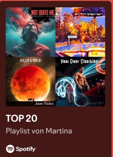 Martina Dörner (@dorner_martina) on Twitter photo Thank you for your Music 💜
TOP 20
<a href="/Chenel_No1/">Chenél No.1</a>
<a href="/jam_tako3/">JAM-TAKO</a>
<a href="/AngieKuskeMusic/">Angie Kuske rhymes with husky🎶 🇺🇦</a>
<a href="/brosellenaysh/">brosellenaysh</a>
<a href="/TUOffice/">The Undertakers Office/TUO</a>
<a href="/RobertJMack1/">Robert J Mack</a>
<a href="/JC_MILLER_Music/">JC Miller new singles out now</a>
<a href="/lestatgothchat/">Lenny Wiles Lionstar GALAXY BANDSTAND</a>
<a href="/JenkinsKristia1/">Kris Jenkins</a>
<a href="/THEBABLERS/">The Bablers</a>
open.spotify.com/playlist/0nhF7… Thank you for your Music 💜
TOP 20
<a href="/Chenel_No1/">Chenél No.1</a>
<a href="/jam_tako3/">JAM-TAKO</a>
<a href="/AngieKuskeMusic/">Angie Kuske rhymes with husky🎶 🇺🇦</a>
<a href="/brosellenaysh/">brosellenaysh</a>
<a href="/TUOffice/">The Undertakers Office/TUO</a>
<a href="/RobertJMack1/">Robert J Mack</a>
<a href="/JC_MILLER_Music/">JC Miller new singles out now</a>
<a href="/lestatgothchat/">Lenny Wiles Lionstar GALAXY BANDSTAND</a>
<a href="/JenkinsKristia1/">Kris Jenkins</a>
<a href="/THEBABLERS/">The Bablers</a>
open.spotify.com/playlist/0nhF7…