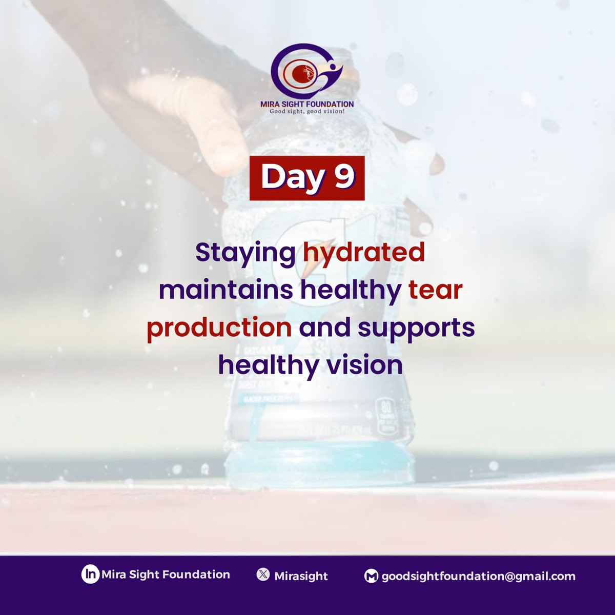 mirasight's tweet photo. Healthy Vision 10-Day Awareness Campaign

 Day 9

Staying hydrated maintains healthy tear production and supports healthy vision.

#Goodsight
#MiraSightFoundation
#PromotingEyeCare https://t.co/KjcQtxZovB