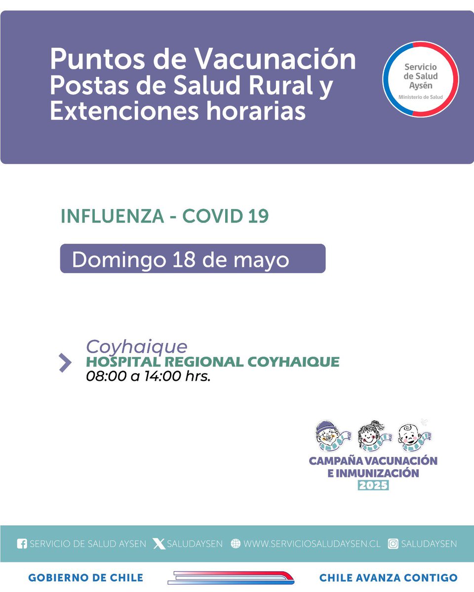 SaludAysen's tweet photo. 💪🏽✅En Coyhaique seguimos acercando la vacunación contra Influenza y COVID-19 a los grupos objetivos, con horarios extendidos y puntos extramuros para que puedas protegerte en este invierno.

#Equidad y #Resolutividad: Más Salud para Aysén💪🏽 https://t.co/f7VY9dXjDF