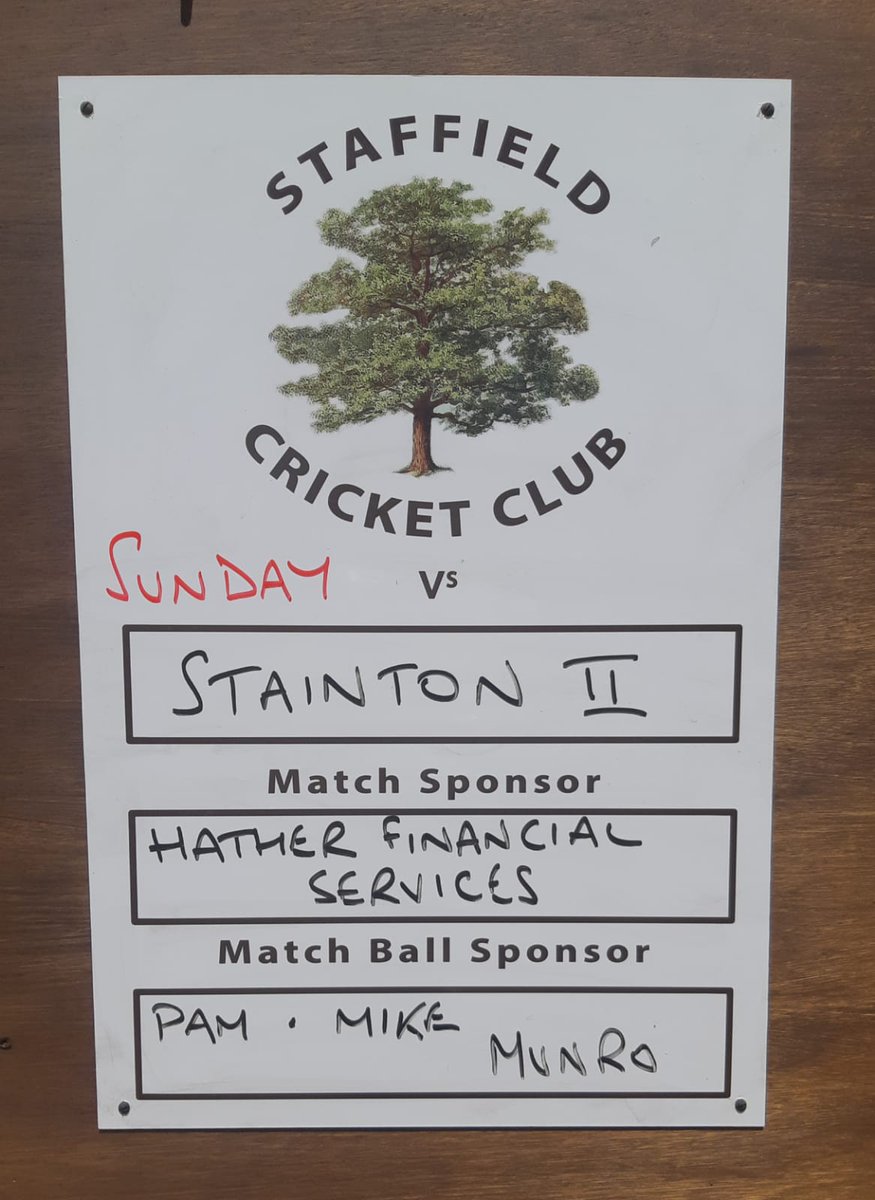 Second game for our Sunday XI today Vs Stainton 2nds. ☀️☀️🏏🥂🍻. Thanks to today's match sponsors Hather Financial Services and ball sponsor Pam &amp; Mike Munro