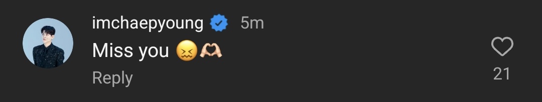 #CHAEPYOUNG left a comment on Yoonjae's new post!

CHAEPYOUNG: Miss you 😖🫶🏻