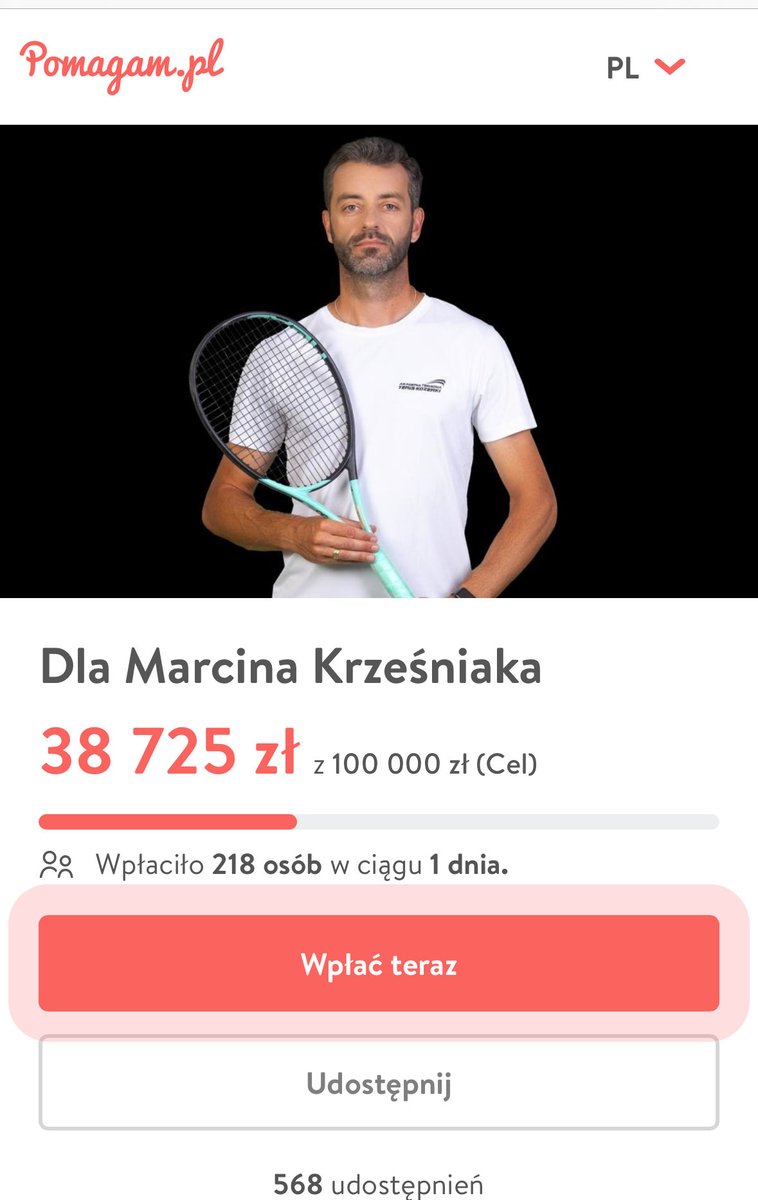 Marcin Krześniak, wspaniały trener i człowiek, potrzebuje naszej pomocy! Będę bardzo wdzięczna za każde udostępnienie lub wpłatę:

pomagam.pl/a44pwd