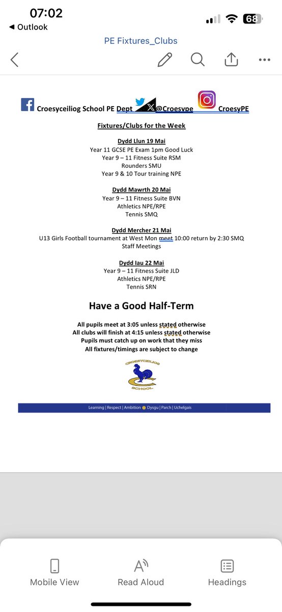 Croesype (@croesype) on Twitter photo Well that was a short term. Good luck to our GCSE PE students with their exam on Monday. Important athletics training this week as we have comps straight after half-term <a href="/croesyschool/">Croesyceiliog School</a> <a href="/croesyheadteach/">Headteacher Croesyceiliog</a> <a href="/CroesyDoWKS3/">DoWKS3</a> <a href="/MissP_croesy/">Miss N Price</a> Well that was a short term. Good luck to our GCSE PE students with their exam on Monday. Important athletics training this week as we have comps straight after half-term <a href="/croesyschool/">Croesyceiliog School</a> <a href="/croesyheadteach/">Headteacher Croesyceiliog</a> <a href="/CroesyDoWKS3/">DoWKS3</a> <a href="/MissP_croesy/">Miss N Price</a>
