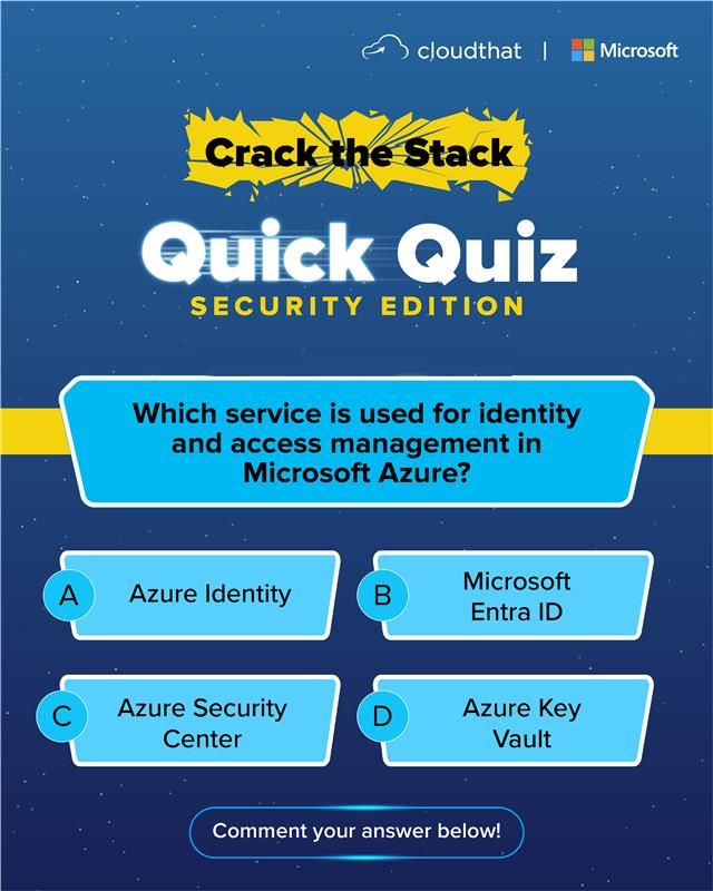 cloudthat's tweet image. Think you know your Azure basics? Here’s your chance to prove it!
Which Azure service handles identity and access management? Drop your answer in the comments and challenge your tech circle to play along. 👇
@Microsoft
#TechTrivia #AzureBasics #MicrosoftAzure #CloudComputing…