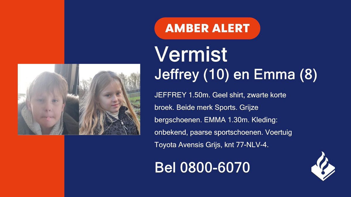 De politie heeft een Amber Alert verzonden! Delen wordt op prijs gesteld.