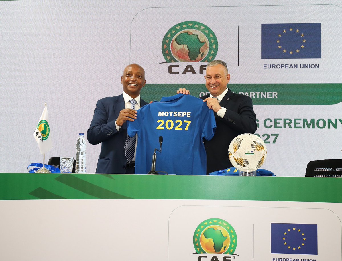 🆕🤝CAF and <a href="/EU_Commission/">European Commission</a> conclude Historic Partnership

CAF and the European Union today concluded a historic partnership agreement that will see EU to sponsor the TotalEnergies CAF Africa Cup of Nations (“AFCON) 2025 and 2027, the TotalEnergies CAF Women’s Africa Cup of