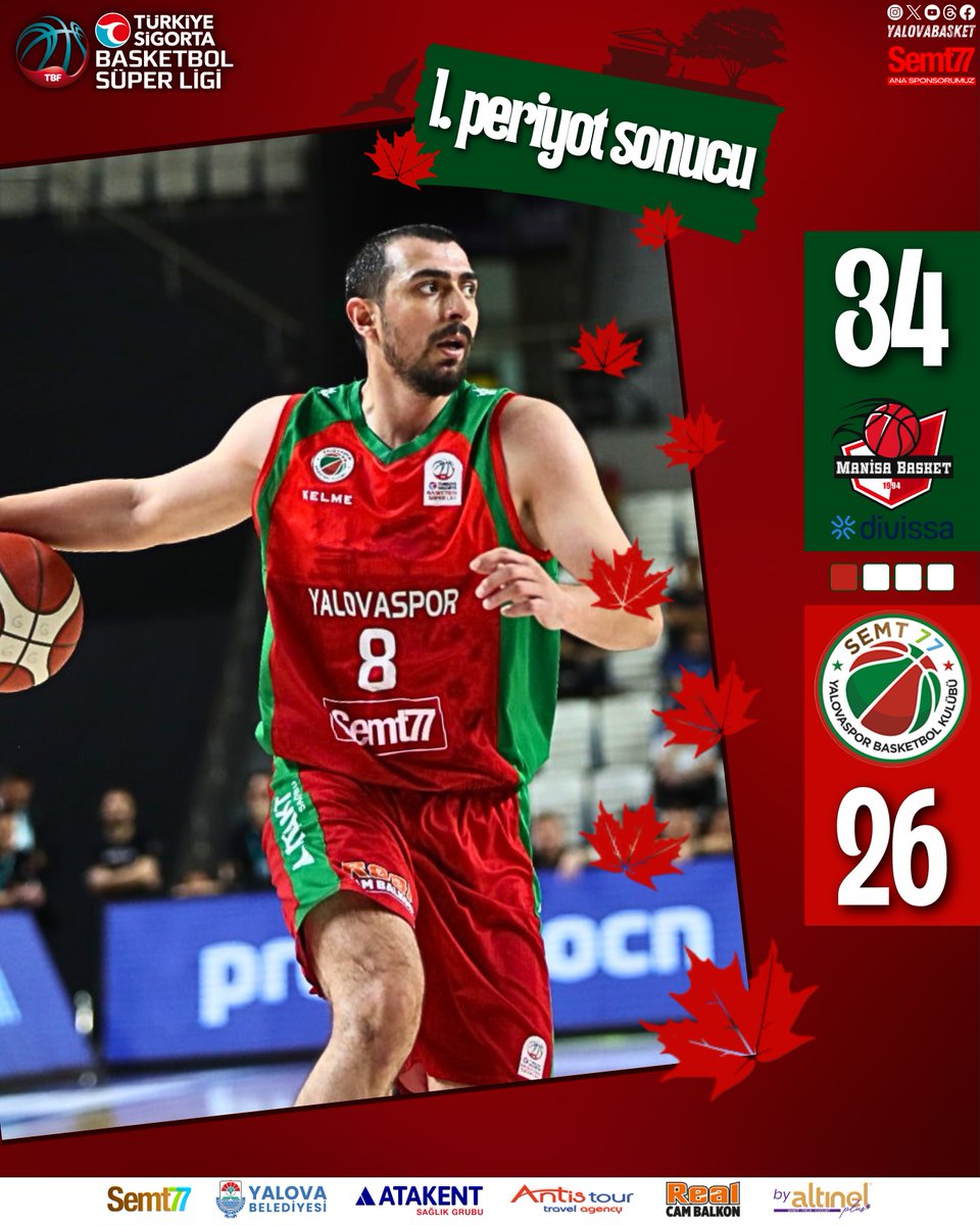 Semt77 Yalovaspor Basketbol (@yalovabasket) on Twitter photo 🏀 <a href="/basketsuperligi/">Türkiye Sigorta Basketbol Süper Ligi</a> Asım Pars Sezonu 30. Hafta
1. Periyot Sonucu | Manisa Basket Divissa 34-26 Semt77 Yalovaspor
▶ Martin Krampelj 13 sayı
▶ Kadir Bayram 5 sayı
▶ Yiğit Onan 4 sayı
▶ Ege Özçelik 3 sayı
▶ Boran Güler 1 sayı 🏀 <a href="/basketsuperligi/">Türkiye Sigorta Basketbol Süper Ligi</a> Asım Pars Sezonu 30. Hafta
1. Periyot Sonucu | Manisa Basket Divissa 34-26 Semt77 Yalovaspor
▶ Martin Krampelj 13 sayı
▶ Kadir Bayram 5 sayı
▶ Yiğit Onan 4 sayı
▶ Ege Özçelik 3 sayı
▶ Boran Güler 1 sayı