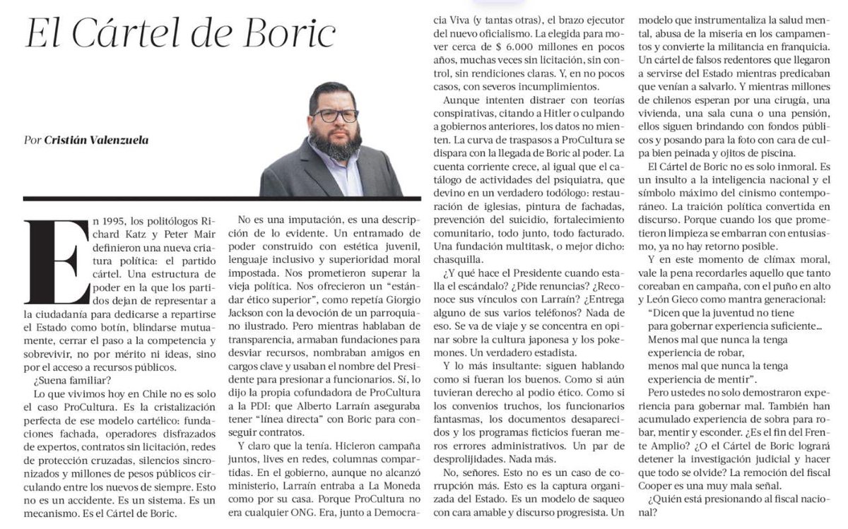 crvalenzuela's tweet photo. Menos mal que no tenían experiencia para robar. El Cartel de Boric, mi columna en @latercera https://t.co/X6ir79Ozbn