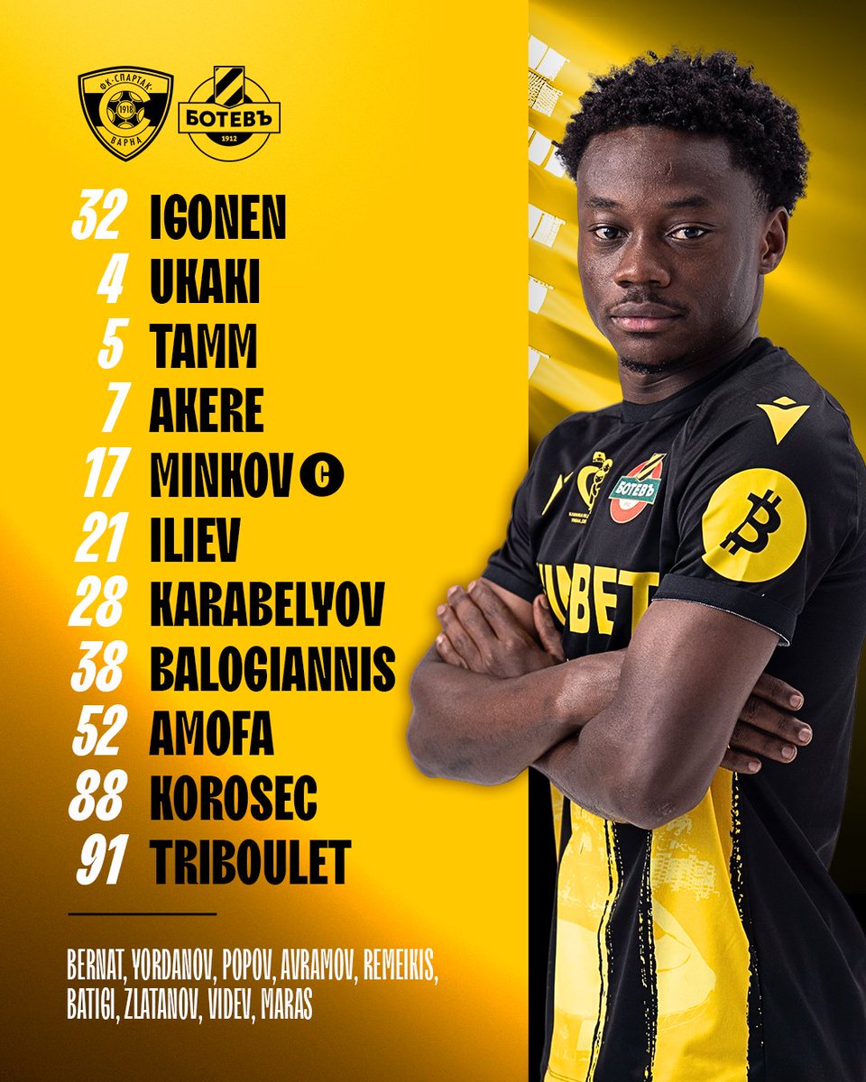 🟡 TEAM NEWS ⚫️

⏸️ Bernat, Yordanov and Popov on the bench
▶️ Igonen, Balogiannis and Iliev start

©️ Nikolay Minkov captains Botev 🫡