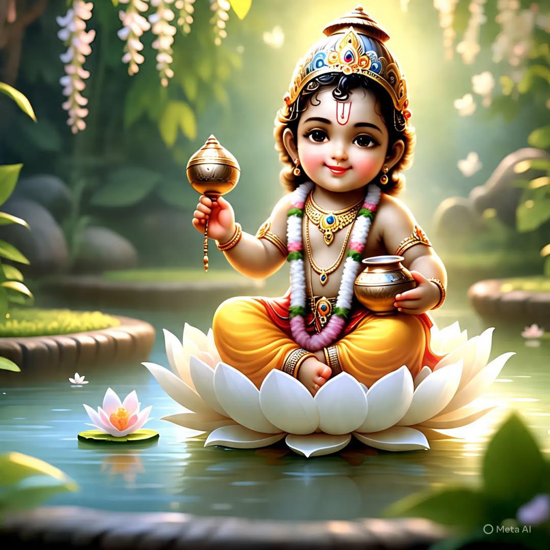 लड्डू गोपाल — बालरूप का नाम
यशोदा माता कृष्ण को बड़े प्यार से पालती थीं। एक बार उन्होंने कृष्ण के लिए विशेष रूप से बेसन के लड्डू बनाए। कृष्ण ने उन्हें इतने स्वाद से खाया कि उनका पूरा मुंह लड्डू से भर गया। यशोदा माता ने स्नेह से उन्हें “लड्डू गोपाल” कहकर पुकारा। तभी से यह नाम प्रस