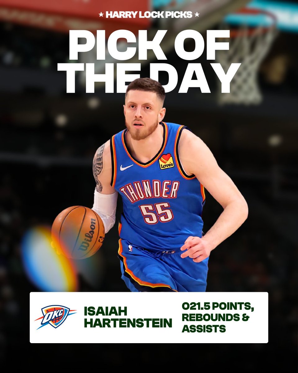 🏀 NBA Pick of the Day 
⛈️ Isaiah Hartenstein o21.5 PRAs 

- Points &amp; Rebounds has been a hot play for today, but I'm throwing in the assists too. Firstly, he's been getting out the gates hot in this series, with points on the board on 4/6 occasions.

- His game has veered