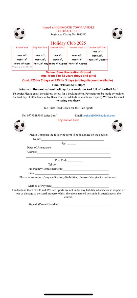 With just a week to go spaces are filling fast for JM Sports holiday club. To book your child’s place get in touch using the info in the attached form asap.