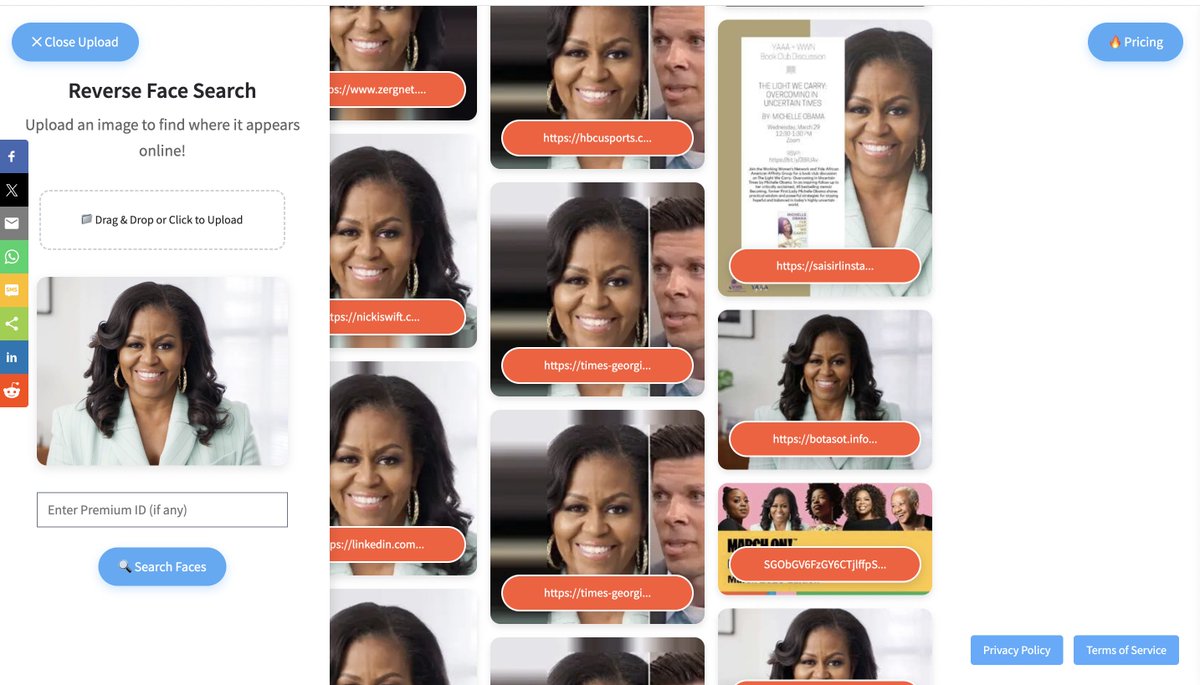 FaceSeek

A tool for reverse face search by photo. Free functionality is limited (found images are partially blurred and only part of the URL is displayed)

faceseek.online